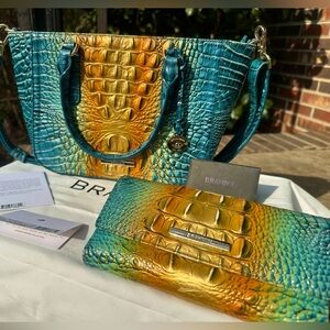 Brahmin green and Gold Crocodile Embossed Shoulder Bag and Wallet